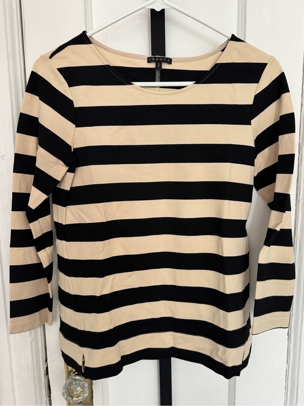 Theory Black and Cream Striped Top